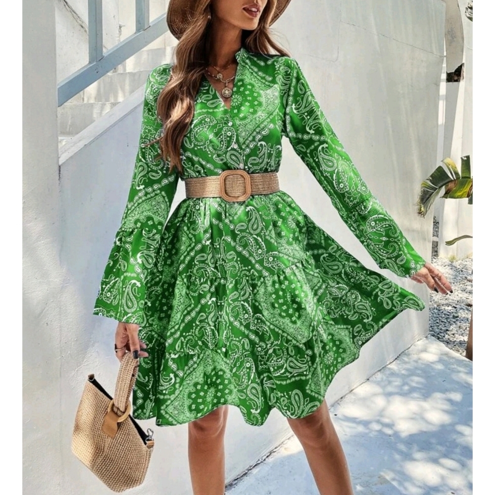 Boho Ruffle Hight Waist Paisley Print Dress